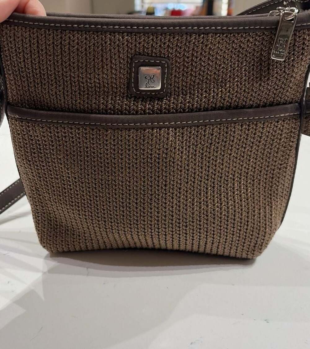 Lina Crossbody Brown Woven Crochet Small Bag 8.5" x 7.5"